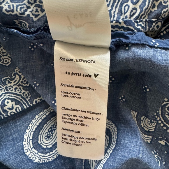 Grace & Mila Espinosa Blouse Size S Blue Print Top Cotton - Picture 10 of 12